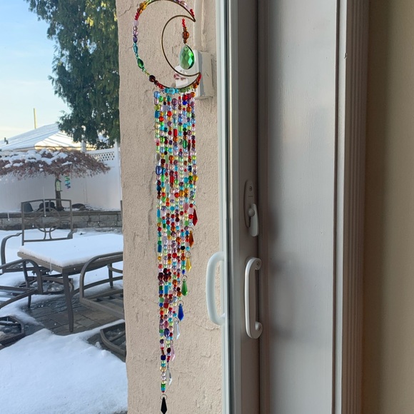Hand Crafted Multicolor Beaded Crescent Light Catcher - Picture 13 of 13
